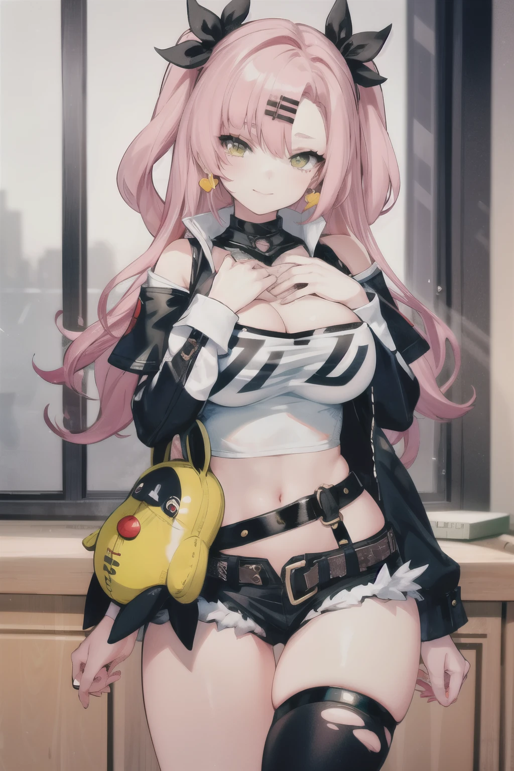 masterpiece , best quality , 8k resolution , sexy, seductive, flirty, exquisite lighting , highly dramatic picture, cinematic lens effect, busty bitches, perfect face, perfect hands, perfect anatomy, Ecchi Pokemon girl in  police costume, colourful clothes, located in backroom, crying mascara lines, visible panties, looking at viewer nervously + frown,