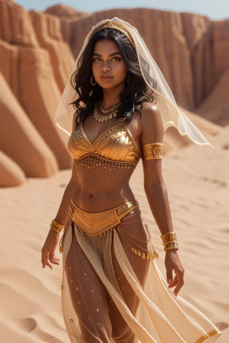 (realistic portrait of a woman,1girl,traditional costume,holding a small drum,in the desert,shamanic costume,holding a sphere,beautiful youth,ancient princess,Silk Road scenery,sky clear and transparent,vanishing line below waist,best quality,8k,highres,masterpiece:1.2,ultra-detailed,photorealistic:1.37,studio lighting,physically-based rendering,extreme detail description,vivid colors,bokeh)