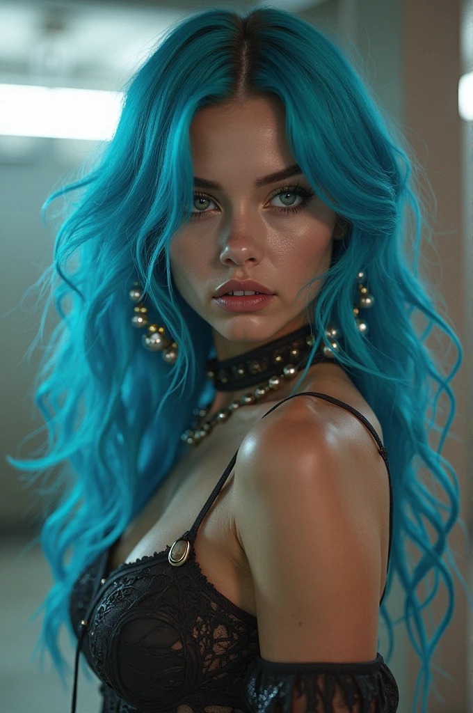 a close-up of a woman in a blouse, photorrealistic, realistic blouse, blue twintail hair and black eyes, [4k photorealism]!!, , realistic shaded perfect body, 8k octae render photo
