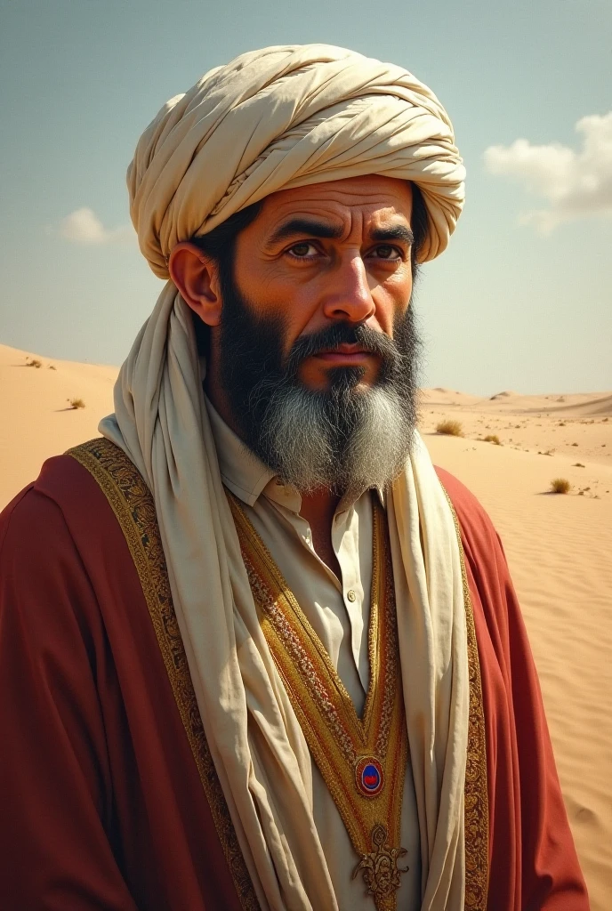 An avatar of a fake handsome sheikh character resembling our effendi in his fifties from ancient Egypt, wearing a red fez with a white thread hanging from it, a very thick white mustache and beard, wearing a black shirt, a picture from the chest area