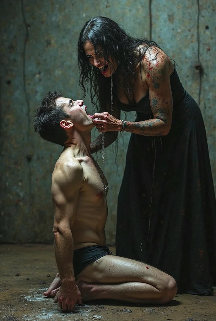 Woman shoving her big toe into the mouth of a 6-inch tall man