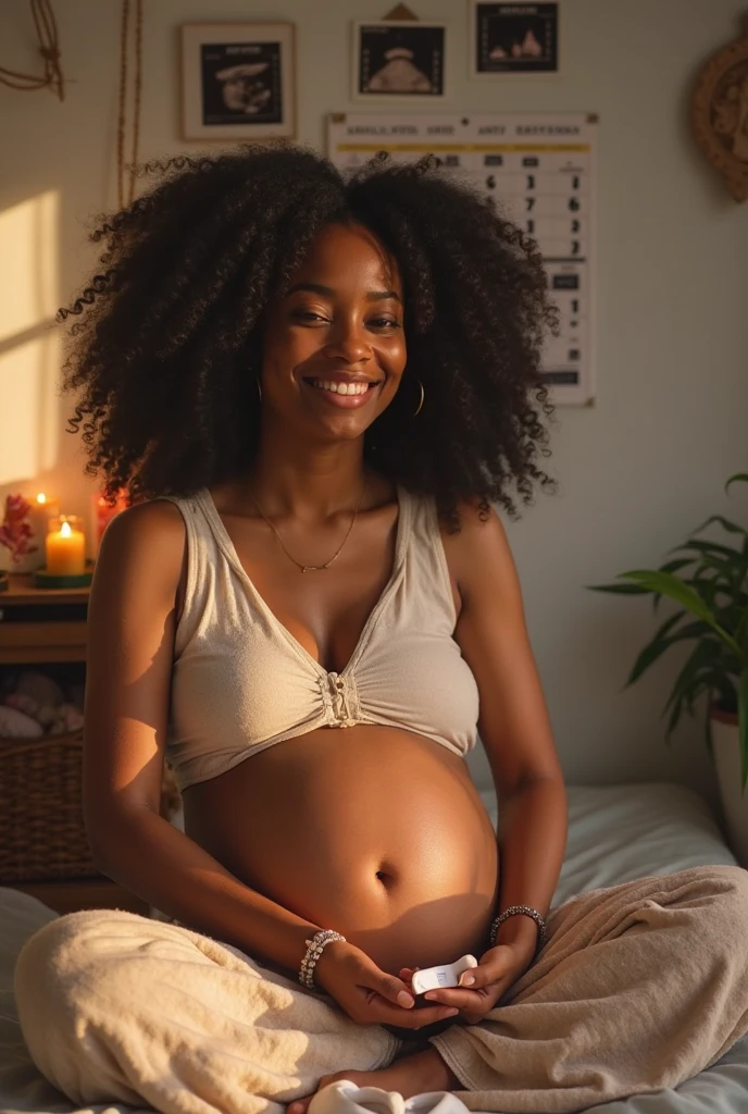 Pregnant black woman laughing