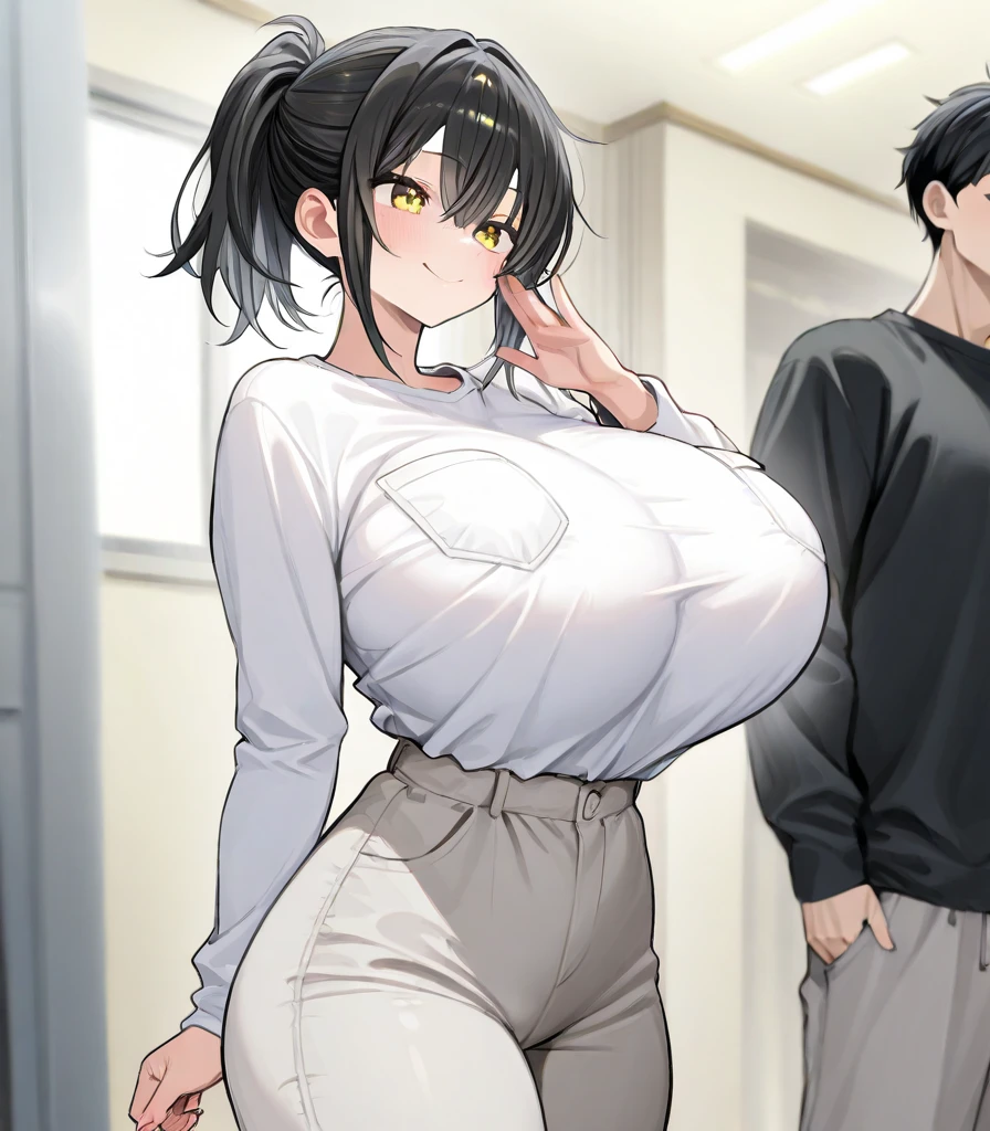 (8k, RAW Photos, Highest quality, masterpiece: 1.2),boy1 personと女の子1 person,Facing each other,((8-year-old boy,1 person)),30 year old Japanese woman,Mother,housewife,White blouse,Tight knit skirt,Looking away,boyを見る,(Huge breasts:1.6),Tight waist,Mature Woman,Natural smile,(boy,Rub a woman's breasts:1.5),In the living room,evening
