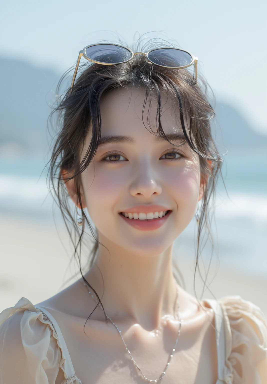 a close up of a woman in a white top near the water, beautiful south korean woman, gorgeous young korean woman, beautiful young korean woman, gorgeous chinese model, korean girl, a cute young woman, young adorable korean face, beautiful asian girl, chinese girl, cute young woman, a beautiful young woman, lovely delicate face, xintong chen