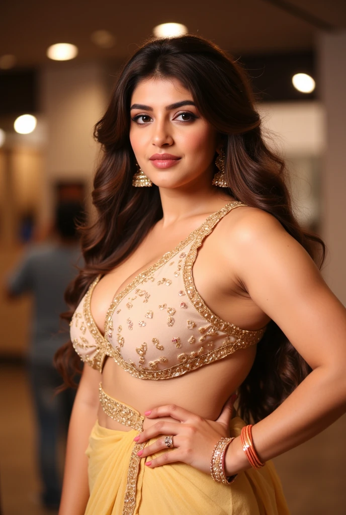 Bra, medium , deep cleavage, navel, realistic