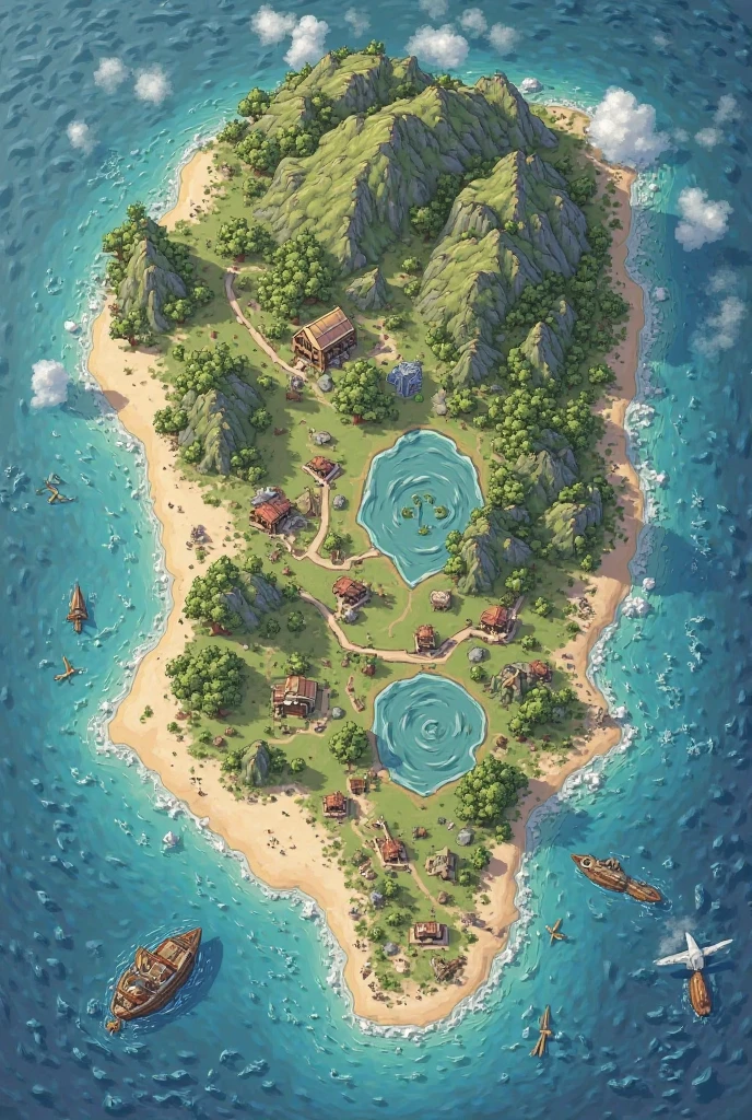 Map
- Beaches and Coasts: On the edges of the island, draw some beaches or cliffs,Where do rivers flow into the sea 

5. Add Extra Elements:  If you want , add villages, trails, or even a waterfall where one of the rivers flows