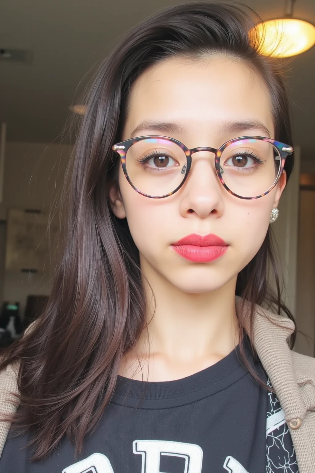 photo of a woman with black rim glasses