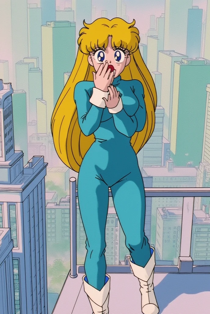 Anime princess peach with white nails in orange prison jumpsuit barefoot hands chained to ceiling