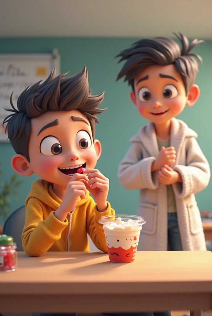 there is a boy sitting at a table with a drink, getting his tacos and drink), with a straw, holding a drink, drinking a strawberry iced latte, the straw is in his mouth, with a drink, drinking a bottle of coca-cola, cute boy, diego 5, an alien drinking horchata, littleking cocktail, luca
