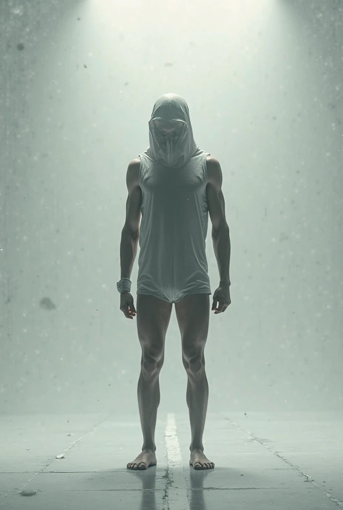 Man with white hair and a mask in underwear