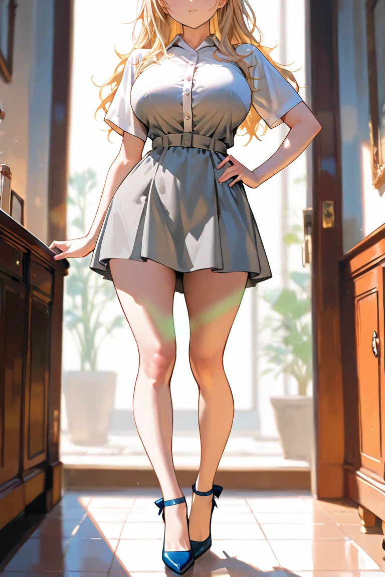 Blonde, beautiful blonde showing pink feet