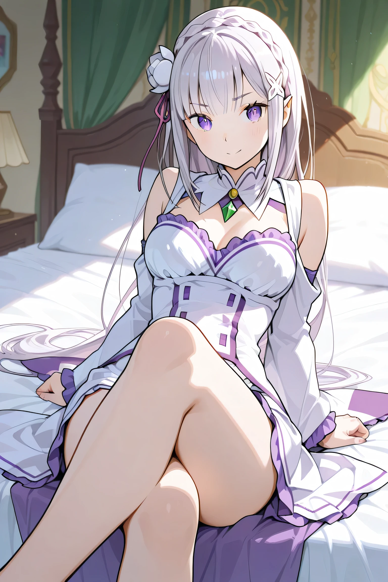 Emilia&#39;s masterpiece, highest quality,looking at the viewer, Bedroom, night, (on the bed:1),(Doing a presentation:1.2),(best shadow), (moonlit room:1.1),(soft bed linen:1.1),1 girl, naked、spread your legs、In underwear