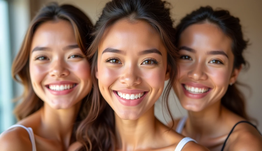 (Realistic、Masseter region、Highest quality、High resolution、RAW Photos),Several Japanese women,laugh at,looking at the camera,Upper Body,Realistic、Bright lighting、Face Light、Smooth Professional Lighting、cute、Beautiful woman、Modeled、gravure、Natural Makeup、so beautiful、Realistic and beautiful skin、Beautiful and detailed、Detailed face