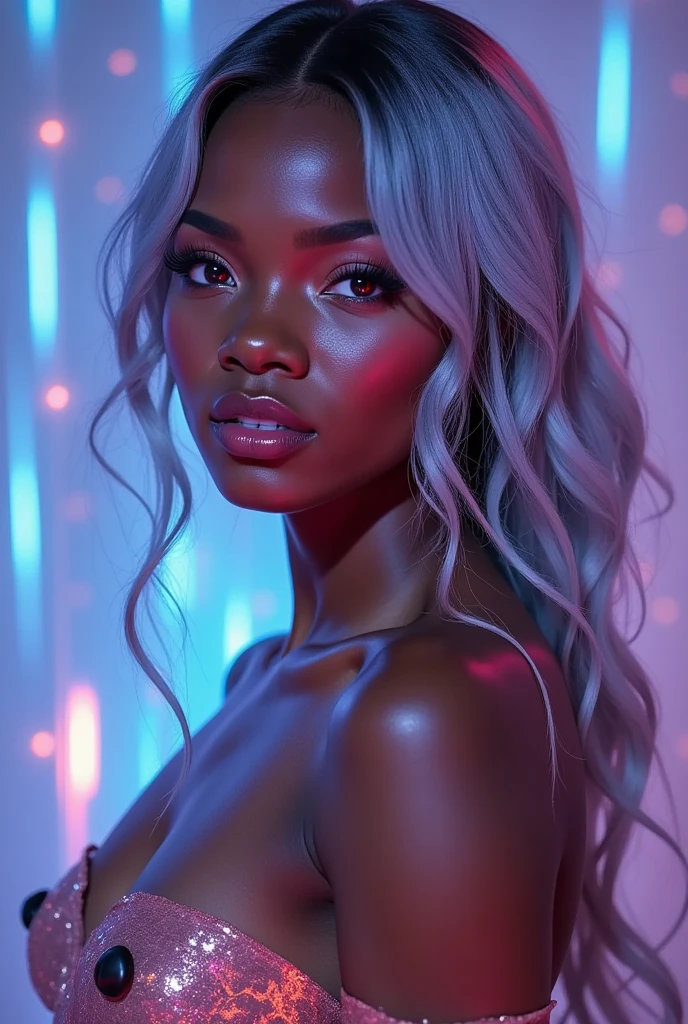 1girl, head phones, under pink bubble water, (18 years old), (dark skin), very dark skin, wide shot, (pink strapless dress), , (totally realistic), (Masterpiece, Professional lighting, 16k, 8k wallpaper, raw photo, photorealistic:1.8, ultra detailed, natural lighting, detailed skin sexy pose, open mouth, big lips, night time, eyes closed, pink light, steam, pink foam, magic energy, neon light, soaked, sweating, crying, screaming,