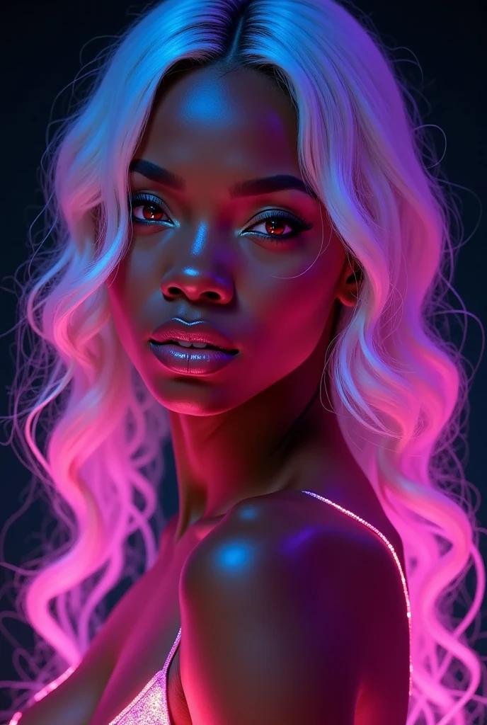 1girl, head phones, under pink bubble water, (18 years old), (dark skin), dark skin, wide shot, (pink strapless dress), (Masterpiece, Professional lighting, 16k, 8k wallpaper, raw photo, photorealistic:1.8, ultra detailed, natural lighting, detailed skin sexy pose, open mouth, big lips, night time, eyes closed, pink light, steam, pink foam