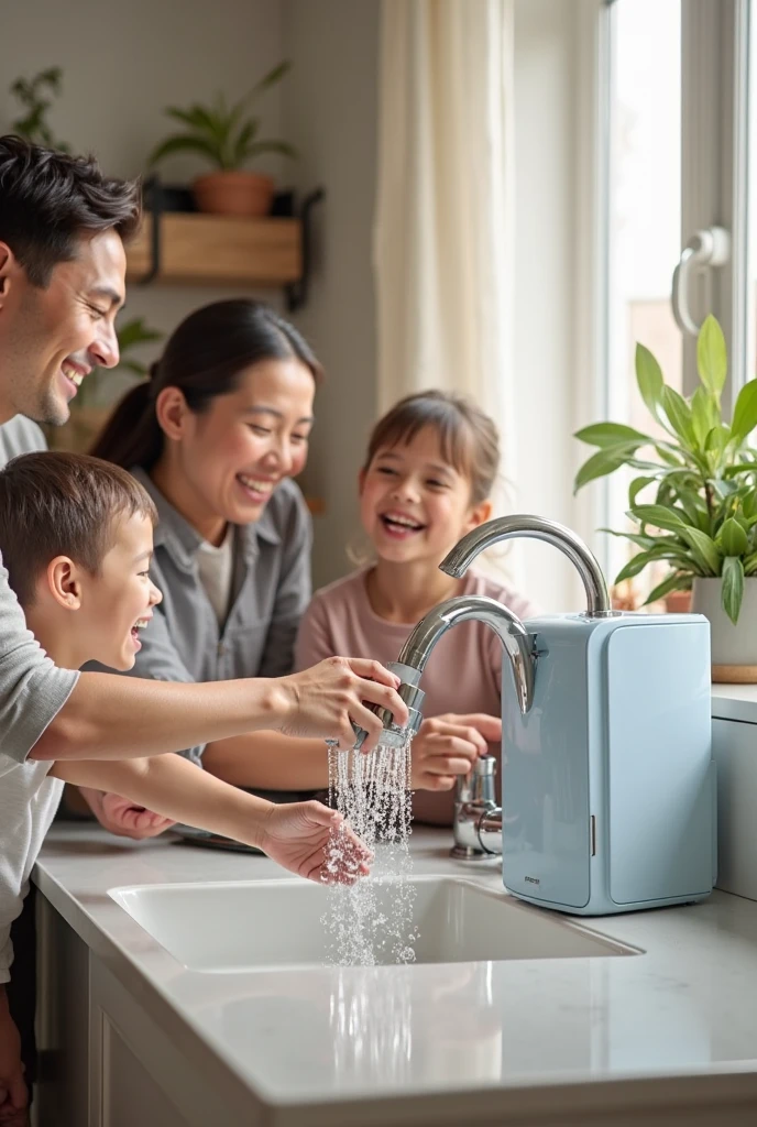 Wild kids lick a water cooler