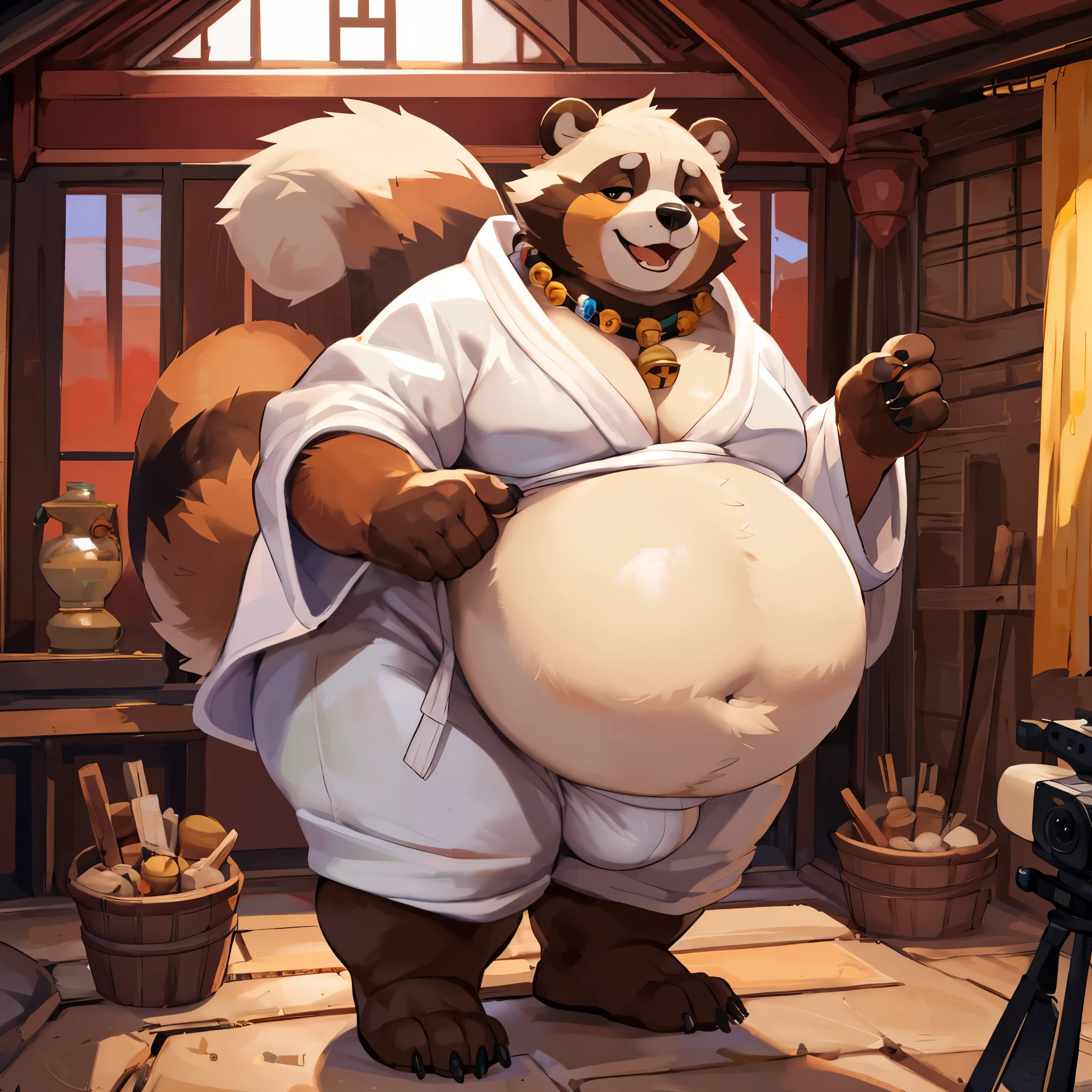 Panda, BBW, female, solo, front view perspective, huge butt, blushing, chubby, big breasts, calm, paws, low angle, holding breasts, big areolae, soft smile, long curly, curvy, voluptuous, fat