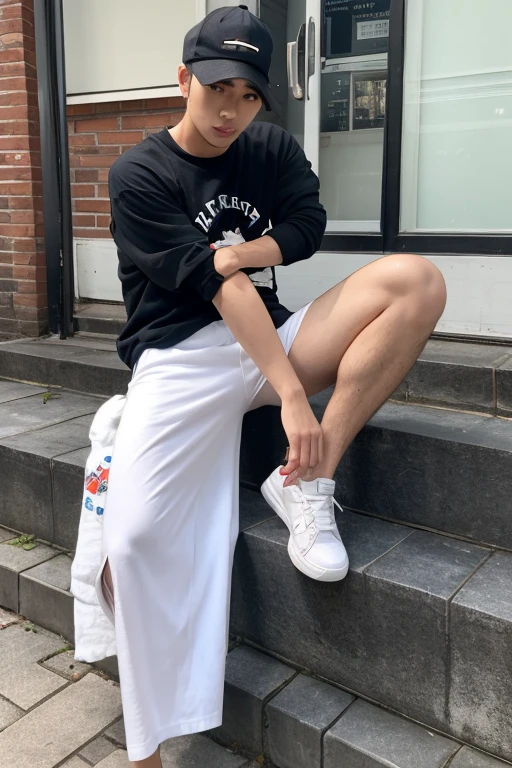 Handsome guy wearing only super dirty socks，Feet are dirty，stench，There is a very large bulge on the span，There is a huge bulge between the legs
