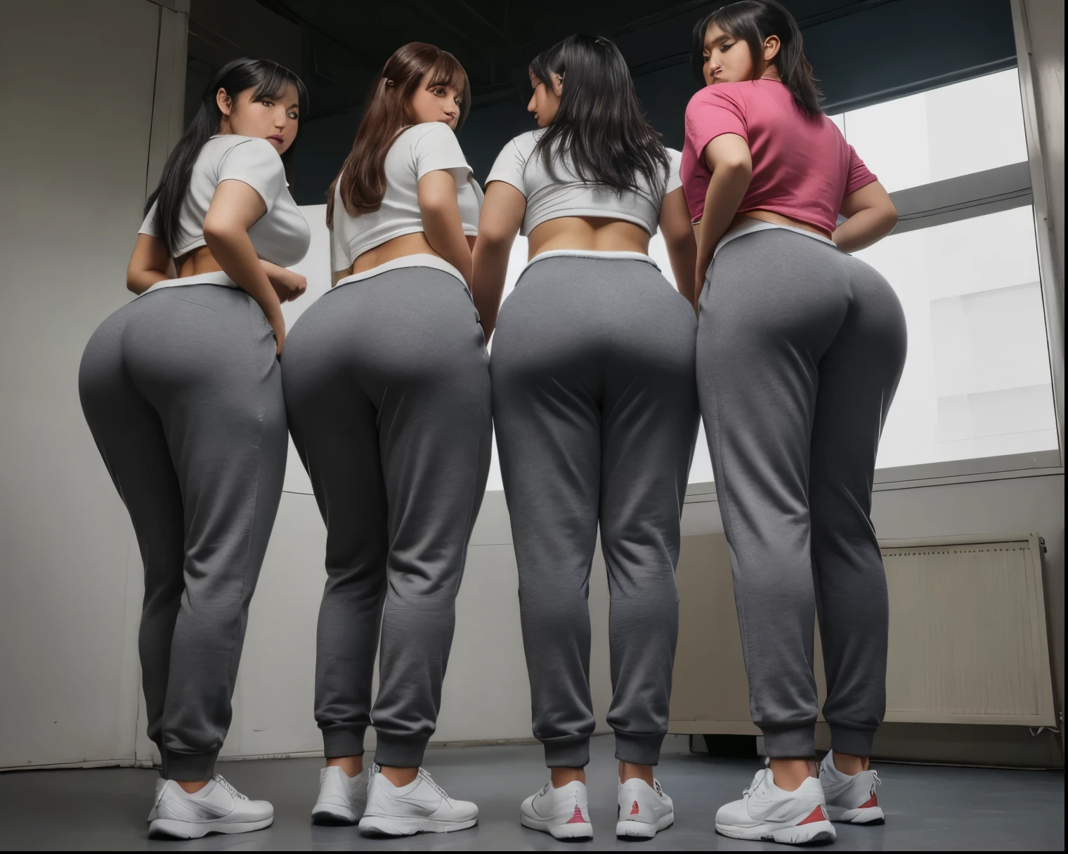 Masterpiece of ExtremelyDetailed (ProfessionalPhoto of 12 PUNIPUNI MILF GAL hiding face), ((Show Ass) Back of Head), {Standing Backwards | Stooped }, { In the room | Spanking | Lie on the couch}, {(((HiddenFace))) | ((MaskedFace))}, (Acutance:0.85), LifeLike Rendering, BareLeg, RoundlySkinnyButts, Radiant FineSkin with Transparency { Skinny Shorts | Clearly Visible the shape of Butt | Ass visible through thighs }, (SFW:1.6), {HiddenHands|Corrected Childish Hand},