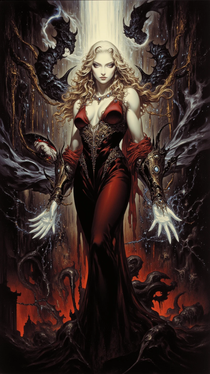 (naked:1.25), (Lady Death:1.25), (demoness with Large horns:1.25),(1 super muscular succubus with flayed skin:1.5), (covered in thick muscle:1.5), (dystopian horror gothic:1.5), ( surreal:1.5), high detail, best quality, masterpiece, finely detail, realistic skin texture, 85 mm art lens, f 1.2, sharp focus, 8 k high definition, insanely detailed, intricate,