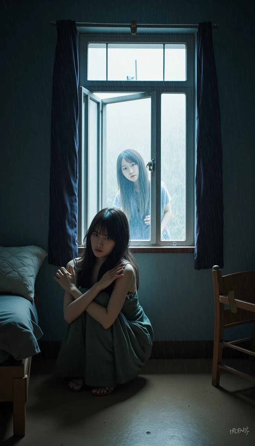 Attacked by a robber、Completely naked、A beautiful Japanese woman is hiding