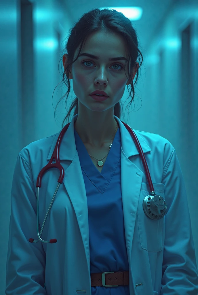 

A powerful, somber image featuring a female doctor standing strong, surrounded by shadows that represent the darkness of rape. The perpetrator's karma is symbolized by a subtle, yet impactful, representation of consequences, such as broken chains or a fading shadow. The background will be a muted, dark blue, representing hope and resilience. The overall mood will be one of determination, justice, and support for survivors.


