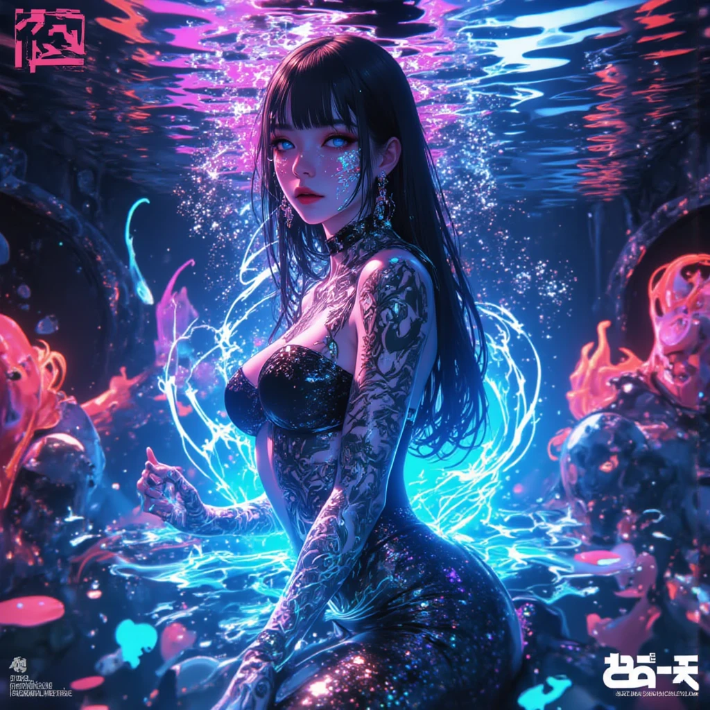 a dangerous luciwilde, wet water dripping from body, beautiful detailed eyes, beautiful detailed lips, extremely detailed face, longeyelashes, breasts and pubic region covered, razor teeth over wide mouth, black eyes, few shark features, sultry poses, foggy interior aquarium building, (best quality,4k,8k,highres,masterpiece:1.2),ultra-detailed,(realistic,photorealistic,photo-realistic:1.37),aquatic,horror,concept art,dark colors,dramatic lighting