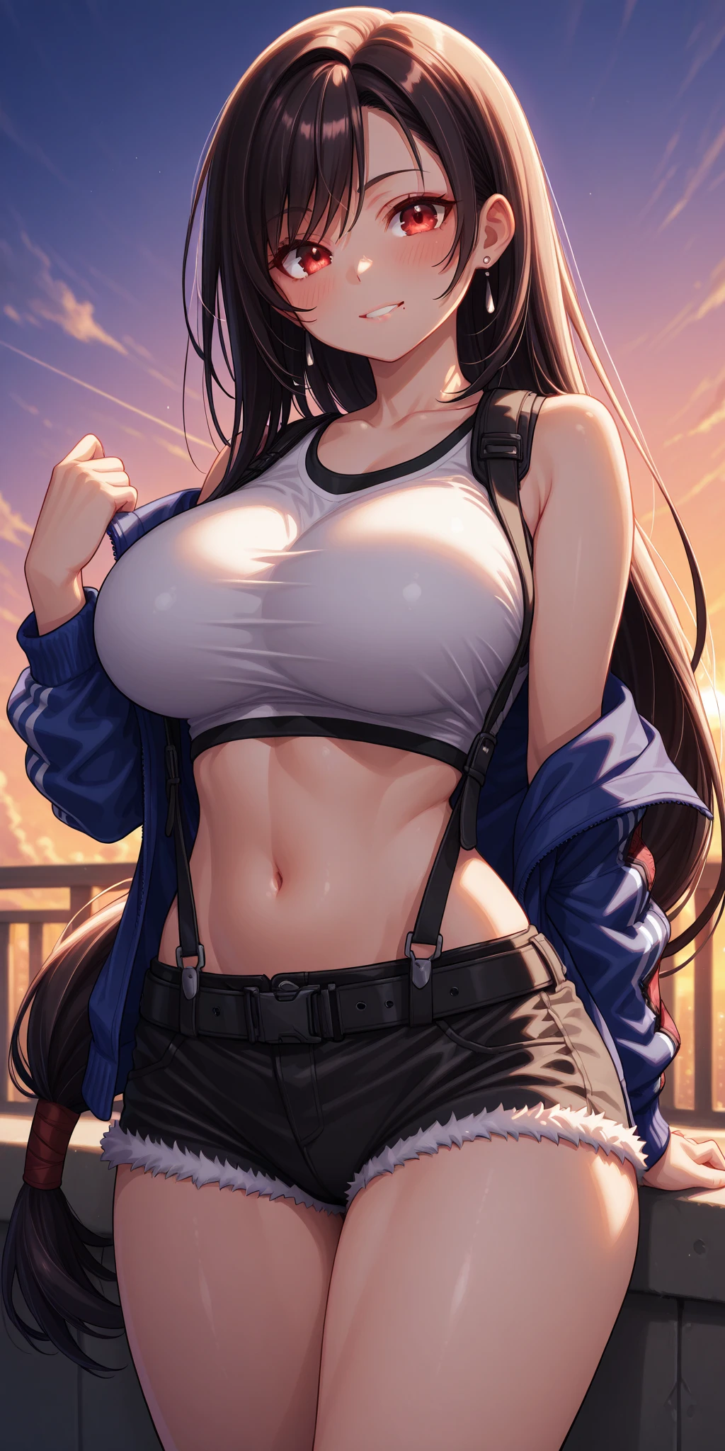 Fullback panties、(8k, highest quality, masterpiece: 1.2), (Realistic, Realistic: 1.37), Super detailed, One Girl, cute, solo, (Tifa Lockhart: 1.3), (16yo), (Beautiful Eyes), (smile: 1.2), neon, Cityscape, Depth of written boundary, Dark strong shadows, Sharp Focus, car, Depth of written boundary, composition, Final Fantasy VII, Date, (Nose brush), Single Elbow Pad, Ankle boots, Black Hair, (Black short skirt), BDSM: 1.4, Red Boots, Elbow hand pockets, Partially fingerless gloves, Tight shirt, Play sports often, (black leather skirt with suspenders), Chee Hai, (((White tank top: 1.3)), Full Body, Headrest, lips, Beautiful Face, long hair with a low tie,, (at night: 1.3), Complex, Cinema Lighting, Photon Mapping, Radio City, Physically Based Rendering, (Tetsuya Nomura Style),(Big Breasts, Big Breasts, Narrow waist),big hit: 1.4,((Sexy panties)),(Small face),(Dirty body:1.4),Standing posture, (Big Breasts, Protruding:1.5) make out, (smile: 1.2), (Focus on the buttocks: 1.5), From below, (Leaning forward), (Protruding buttocks: 1.3), (Backwards: 1.5),