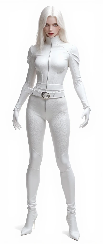 Carrie-Anne Moss, in ein roten-Leder-Catsuit, she has white over-the-knee boots, Sie spreizt ihre Schamlippen, Ihr Genitalbereich ist sichtbar, Schambereich sichtbar, full entire body