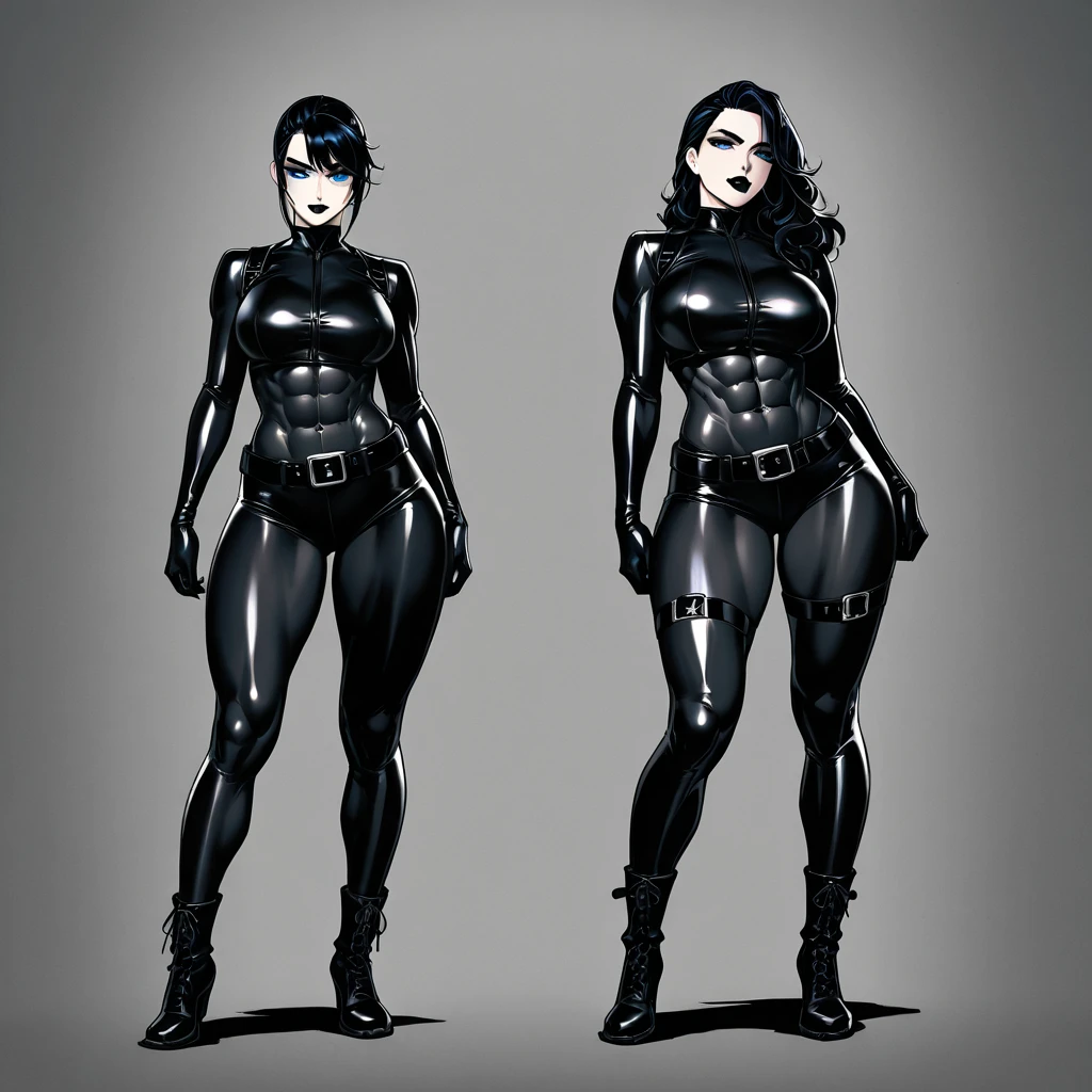 Illustration art, full body movement, sexy woman in black outfit, underworld woman, very cool facial expression, gorgeous background, great erotic art, line art, sexy art, detailed body part details, long legs, inspired by J.C. Leyendecker, epic European and American illustrations