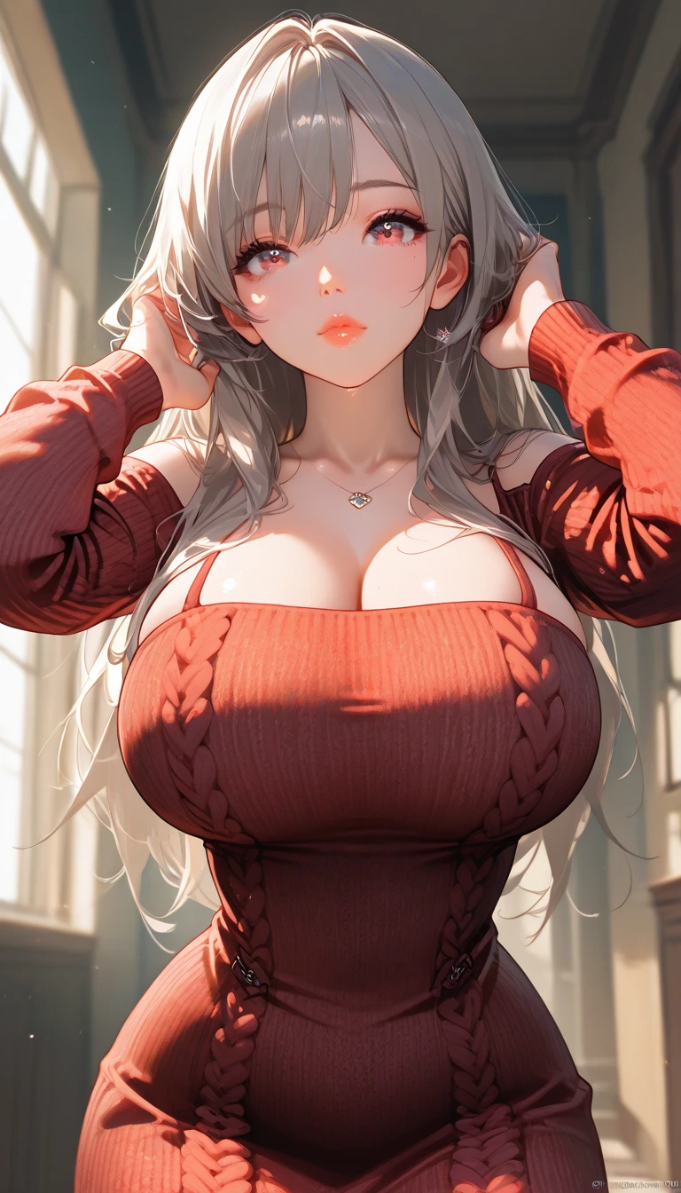 (masterpiece:1.2、highest quality、Tmasterpiece)、1 female、alone、classroom、Day、stand、blonde、ponytail、Red eyes、(rc:1.4)、(Dark Skin:1.4)、Big Breasts、(Place your hands behind your head:1.2)、corset、Hoop Earrings、lipstick、Very sweaty、Ring Choker、Scrunchie、blush、Covered breasts、Bangs braids、(Thick lips:1.2)
