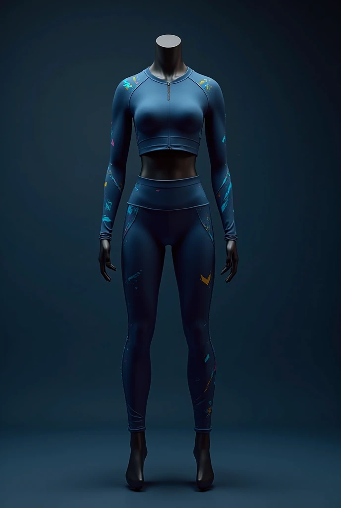 hannahpth, 1girl, perspective photo, 8k, uhd, masterpiece, black hair, cinematic lighting, long hair, (dark skinned girl:1.3), black hair, blue hair streak, blue eyes, breasts, (Athletic figure:1.2), (Wearing: blue sports bra, blue yoga pants, grey jogging shoes:1.2), model pose, sunny day, vibrant colors, cartoon, animation