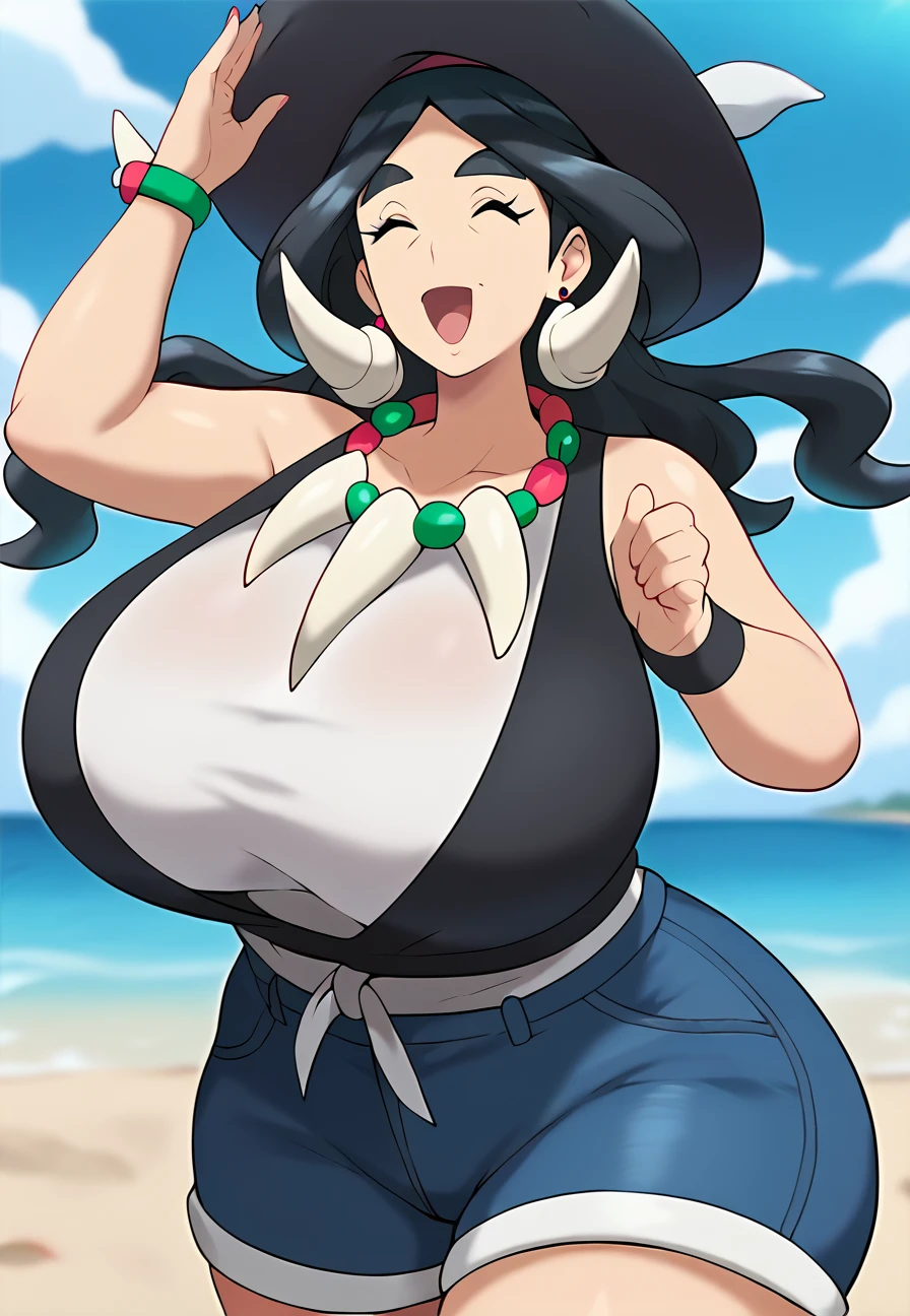 arte de kipteitei, 1 girl, Nico Robin, aquamarine eyes, black fur, old, neckline, Closed mouth, collared Jacket, cowboy shot, crop top, cropped Jacket, extra hands, glasses on top of head, slicked back hair, hand up, long neck, Jacket, massive old, wide, looking at the viewer, diaphragm, huge belly, massive thighs, belly button, neckline, pose, sarong, short sleeves, SMILE, Alone, standing , stomach, Sunglasses, very wide, outdoor, mar, mouths, insulting white underwear, chubby (Best Quality, Masterpiece)