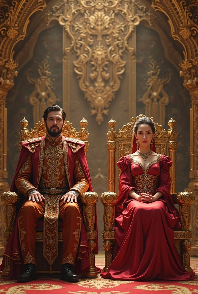 A tense moment as King Xerxes, furious and red-faced, stands from his throne, angrily gesturing towards Queen Vashti. The scene captures the intense emotions and the opulence of the surroundings, with vibrant colors and intricate details in a 3D hyper-realistic style.