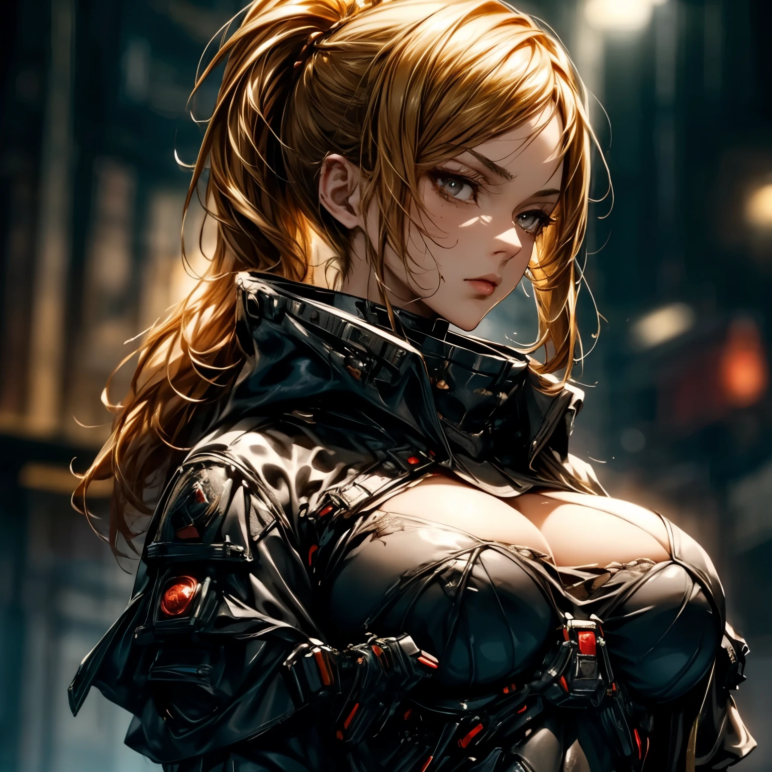 best quality,4k,8k,highres,masterpiece:1.2),ultra-detailed, extremely detailed eyes, extremely detailed body, (large masterpiece digital art), (detailed manga illustration), (detailed line art), ((perfect anatomy)), (intricate details:1.3), (ultra-detailed:1.3), (illustration:1.3), (sharp focus:1.3), (natural lighting:1.05), (vivid colors:1.3), (masterpiece), (best quality:1.4), (perfect anatomy:1.4), high quality, expressive eyes, full body, detailed face, beautiful face, perfect face, assassin, 1 girl, muscular, tall girl, large breasts, long hair, light brown hair, straight hair, detailed hair, ((dark blue tactical clothes)), grey t-shirt, tactical vest, (black pants), pale skin, aquamarine eyes, splash art, curvy, black combat boots, cinematic lighting, dramatic atmosphere, Atey Ghailan, Jeremy Mann, Greg Manchess, Antonio Moro, trend in ArtStation, trend in CGSociety, Intricate, High Detail, Sharp focus, dramatic and photorealistic painting art by Midjourney and Greg Rutkowski, Jeff Bridges, ((cartoon style)), Marvel Cinematic Universe style, (((Night sky in the background))),