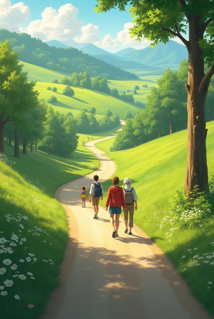 Walk Though Roud People walk this road - SeaArt AI
