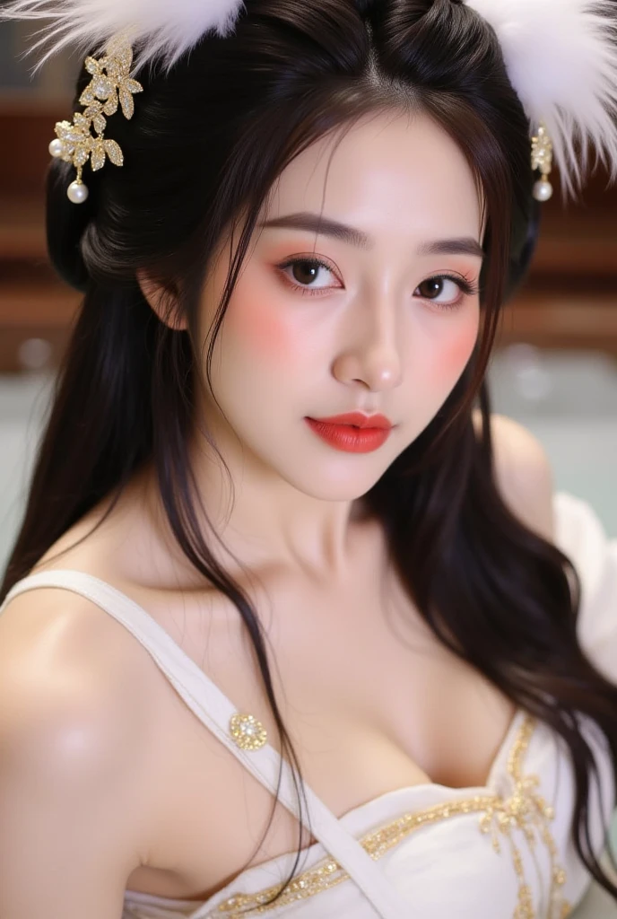(masterpiece),(best quality:1.1),(Super detailed),Best Illustration,detailed,(naked:1.1),(Intense full body shot),Watercolor painting)floating,1 busty girl,（Large Breasts，nipple），Solitary,13 years old,Slim,(极其Exquisite beauty的脸),(big eyes，Exquisite beauty),(Messy black hair),（Exquisite makeup，Red lips），Holding a red long sword，Soft and lazy,bright，4K