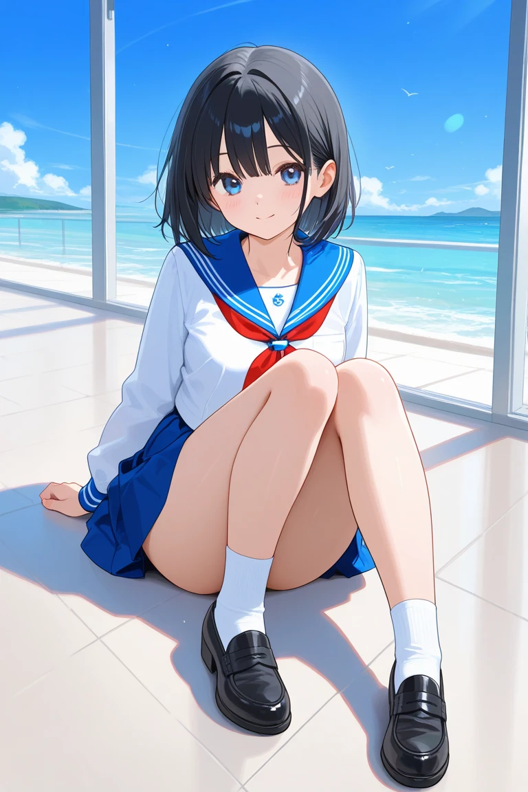Super resolution video、8K、highest quality,One Girl, alone,cute,Innocent Beautiful Girl,Flat Chest,A beautiful face that still retains a youthful look,Summer sailor uniform,mini skirt、The hairstyle and hair color change randomly.,Sitting on a bench、Embarrassed,Staring at the audience,Beautiful eyes, Delicate depiction, ,She spreads her legs and shyly shows off her panties、She shows off her white frilly panties to the viewers.、Cute design panties、