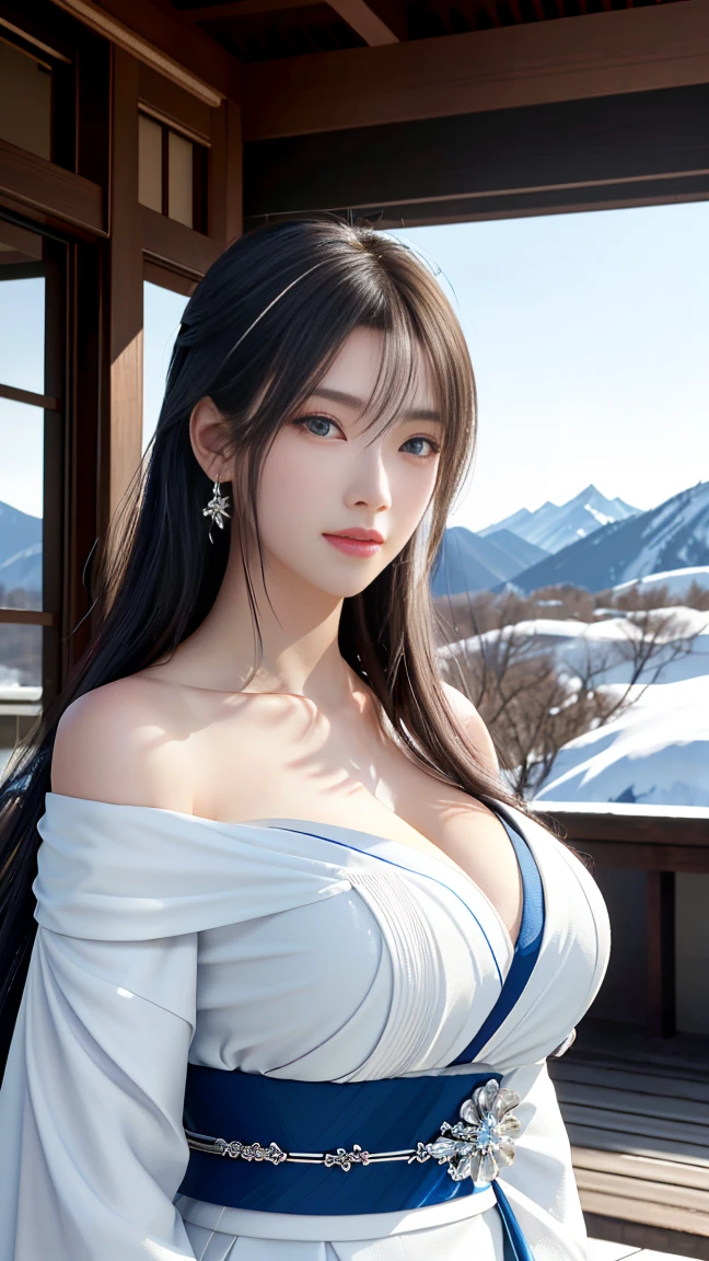 Close-up of a woman in a white dress sitting on a snow-covered ground, Japanese goddess, seductive anime girls, Anime girl in real life, beautiful and seductive anime woman, attractive anime girls, Chinese girl, Beautiful anime woman, gorgeous chinese models, Realistic anime, trending at cgstation, Beautiful anime girl, pale snow-white skin, trending on cgstation, Japanese model