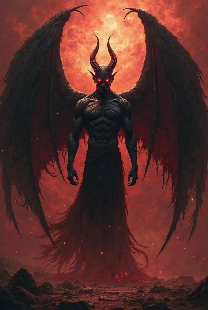 digital painting by rutkowski a horned demon with white angle wings floating between heaven and hell