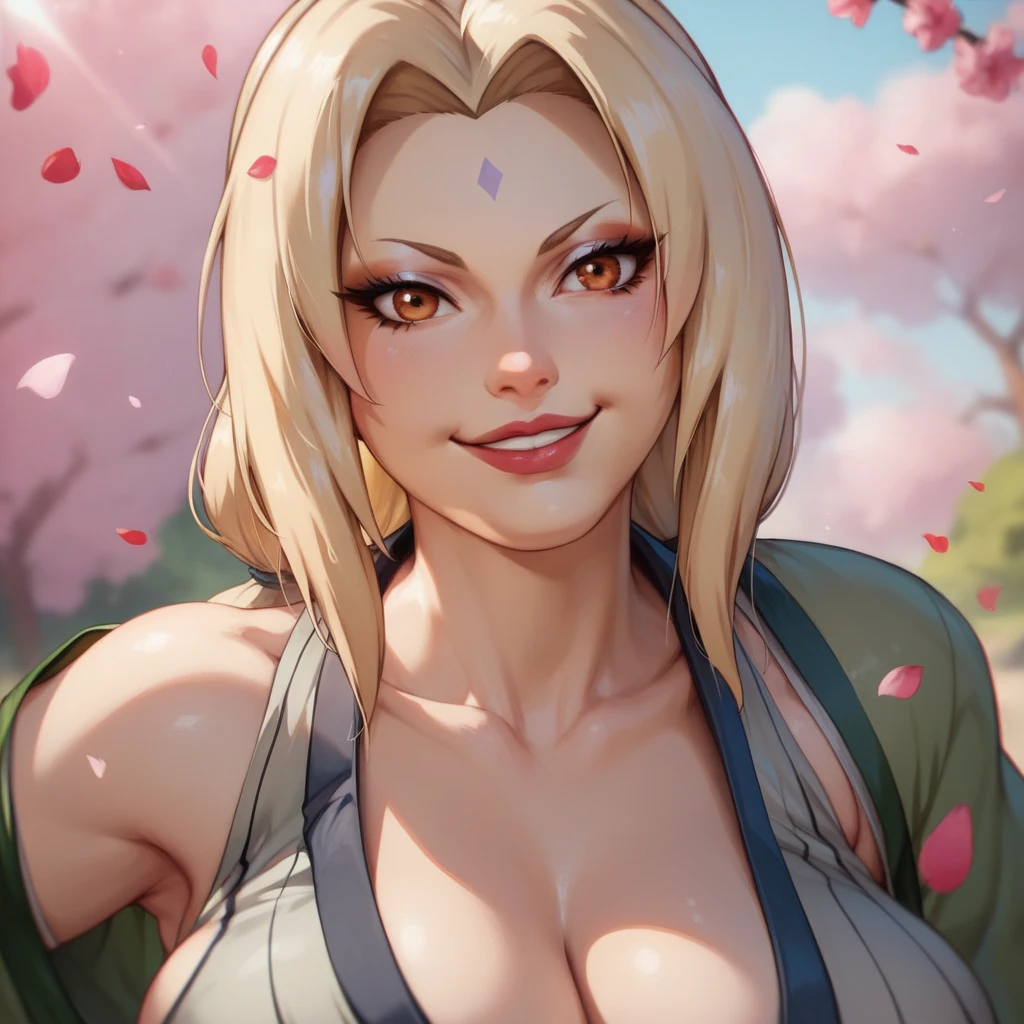 (best quality, masterpiece), tsunade from naruto, ( big breast ), kimono, cherry blossoms,
<lora:Tsunade:1>