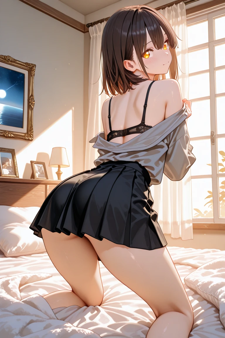 One Girl、blush、Embarrassed look、Perfect Anatomy、Short Bob、Small breasts、(((turtleneck、skirt、Black knee socks)))、((Hair tousled by the wind、Messy Hair、Broken hairstyle))、(((風でskirtがめくれる:1.3、Red panties、Cute ass)))、Pay attention to the butt、Professional Lighting, Film Grain, chromatic aberration, (Eye and facial details:1.0), (Bokeh:1.1)、software:1.5)))、 highest quality, 8k, ２０talent