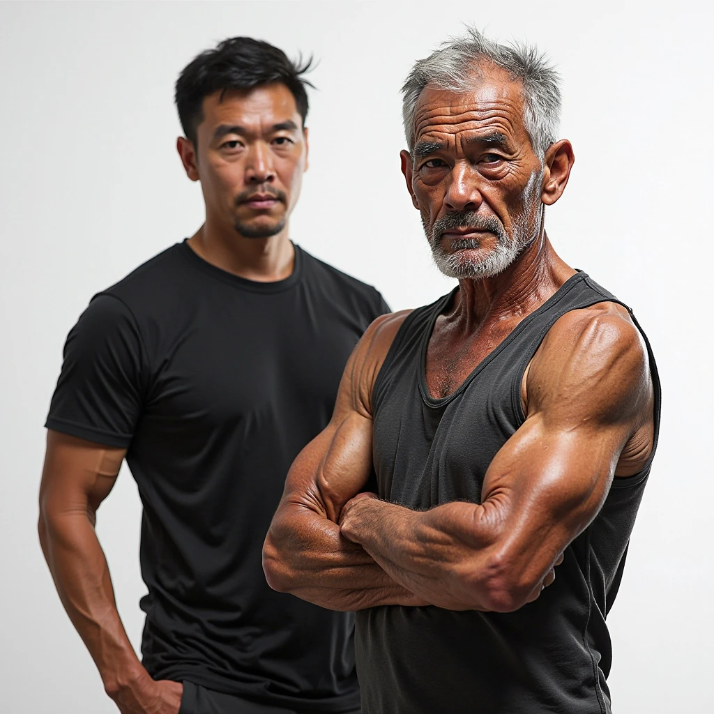 Malaysian old muscular folks flexing