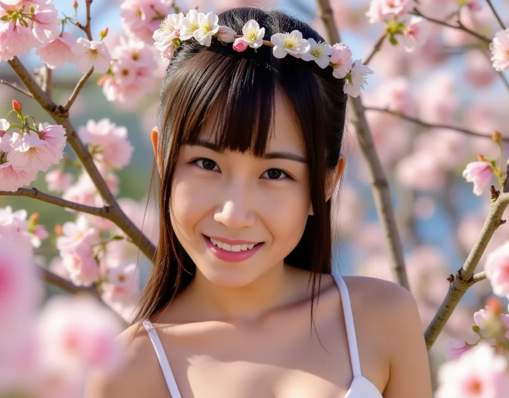 ((naked)),(no makeup),((cute round face)),under cherry tree blossum,((realistic)), beautiful Japanese maid with small breasts,-highsc,Kawaii,((show slit between legs)),(show slit),bright pale pinkish skin,((baby face)),matt skin,(bg),Hair tied back,with maid headdress,with cat ear,no makeup,ultra cute, transparent eyes, adorable charm, elegance,photorealistic,(best quality:1.0), (ultra highres:1.0) ,(photo realistic:1.0), (ultra detailed:1.0), (8k RAW photo:1.1),photographed by professional photographers using the highest quality equipment