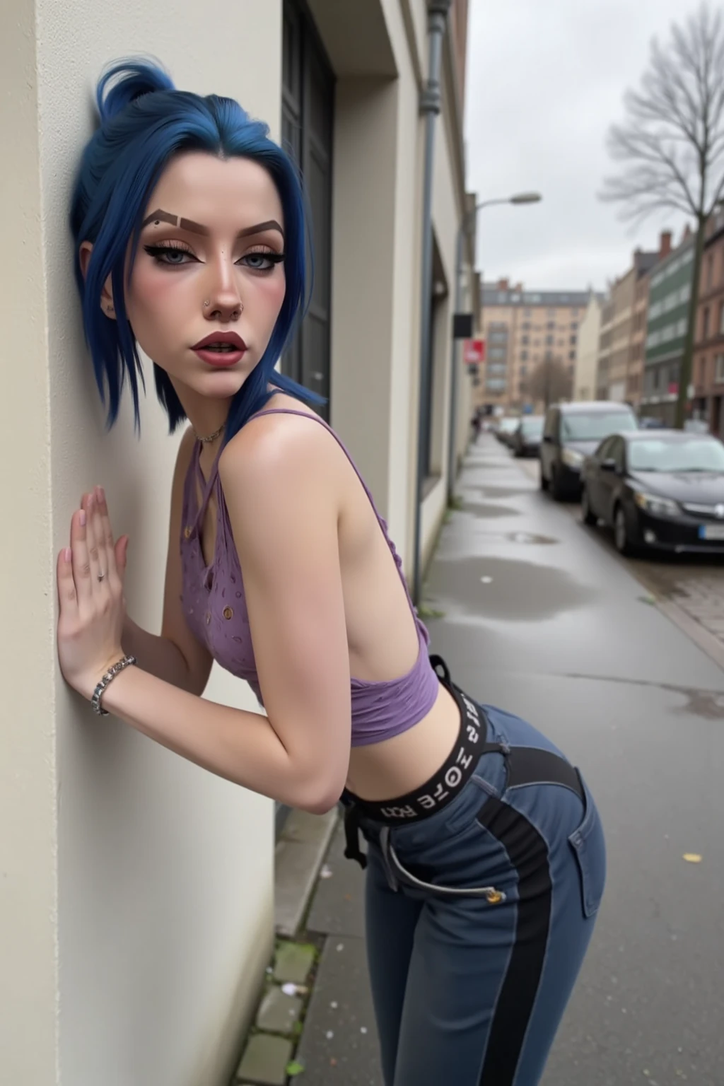 Sexy girl,skinny, t-shirt blanc,rose,bleu... , colorful hair, sexy,  fille seine, sans tatouage,dans la rue , corps complet,relation sexuelle,