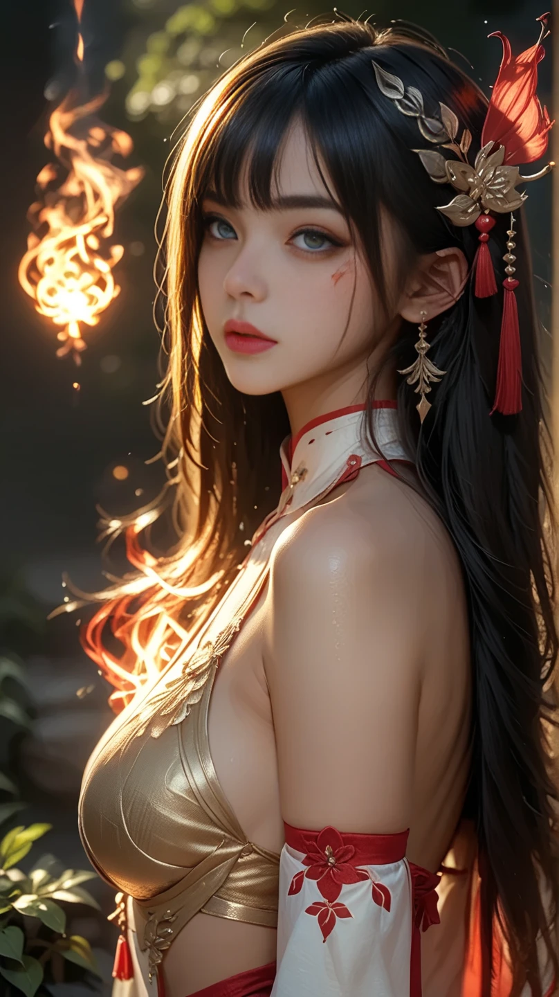 (RAW photo, Best quality), (Realistic, photo-realistic:1.3), Best quality, Highly detailed, Masterpiece, Ultra-detailed, illustration, 1 Girl, The upper part of the body_Body, Dynamic Angle, world mastery theater, Messy_Long_Hair,Best quality, Extremely detailed CG Unity 8K wallpaper,ink,astounding,Movie Lighting,lens_flare,dunhuang_Style,scantily clad,4K Ultra Clear,Delicate details,Bright light, (naked body:1), (random sexy pose), (naked ass), (perfect hands), (perfect fingers)