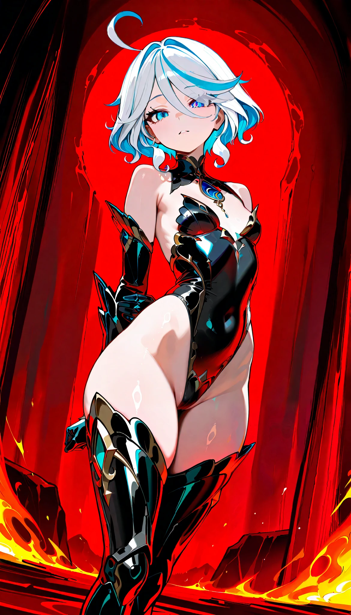 (A bewitching 35-year-old Japanese widow, dressed in a splendid black mourning outfit, lies face down between the varnished boards of a funeral parlor on a moonlit night, turning her profile and smiling mysteriously. Her chestnut French rolls cascade down her back like a waterfall of darkness, and her dark red lips seem to whisper secrets to the shadows. Her hands are gently placed on her hips, and she looks out over her gloomy surroundings with an air of seductive serenity, exuding an aura of mysterious charm. Her large, soft, delicious-looking buttocks, clad in black satin, rise up from her curvaceous body and protrude, inviting through the fabric, Lean forward and stick your butt out, The white smoke of incense sticks floats thinly like mist., A background effect representing swirling anxiety), ((nsfw, masterpiece, incredibly absurd resolution, absolute resolution, super high resolution, mature woman, MILF, professional, vibrant colors, perfect anatomy, ideal facial features, ideal body proportions, perfectly beautiful body, super detailed skin, Pale skin, shiny skin, glowing skin, attractive, soft and curvaceous, body conscious, neck, shoulder blades, back muscles, big soft looking ass)), (from bottom: 1.3), Aesthetic, perspective, ((To hide the overflowing murderous intent and the vicious nature that is about to leak out, the lewd and irresistible carnal trap that targets the viewer is a malicious and seductive smile.))