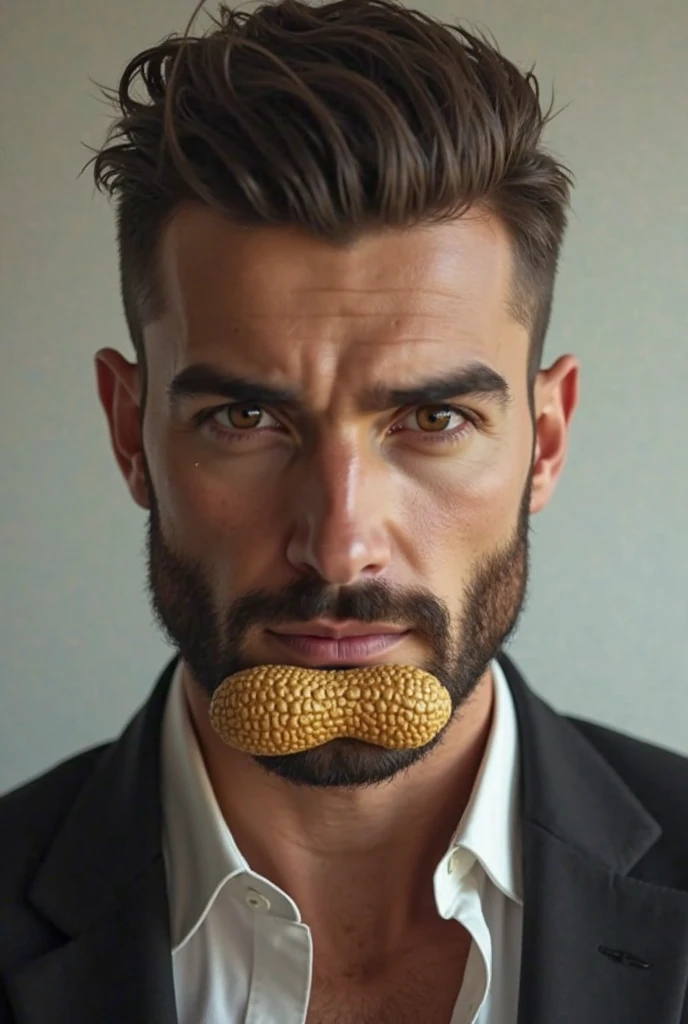 A man whose beard is made out of beans., beans, photorealistic, source_reality, beans, <lora:beans:1>