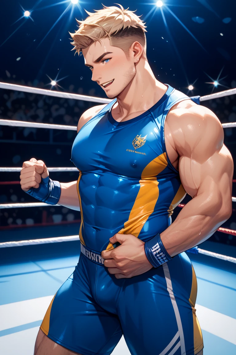 ((Best Quality, 8K, ultra-detailed, Masterpiece: 1.3)), 1boy, shiny skin, sharp, Perfect Body Beauty, realistic shaded perfect body, (cute baby face:1.1),("wrestling wear, big bulge ":1.2),(dynamic pose:1.1), thigh , (bulge focus:1.2) ,squatting