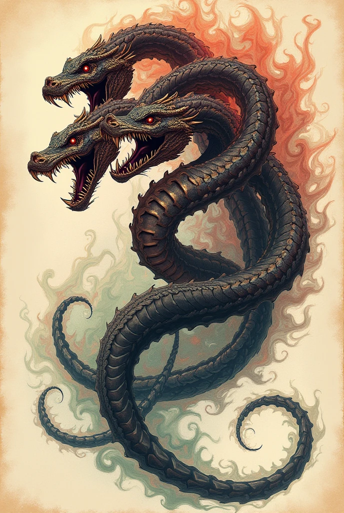 Isometric view, digital painting of a  a huge sinful hydra, red glowing eyets, masterpiece, ultra quality, high quality Dark fantasy style,  fine brushwork, white background, white background